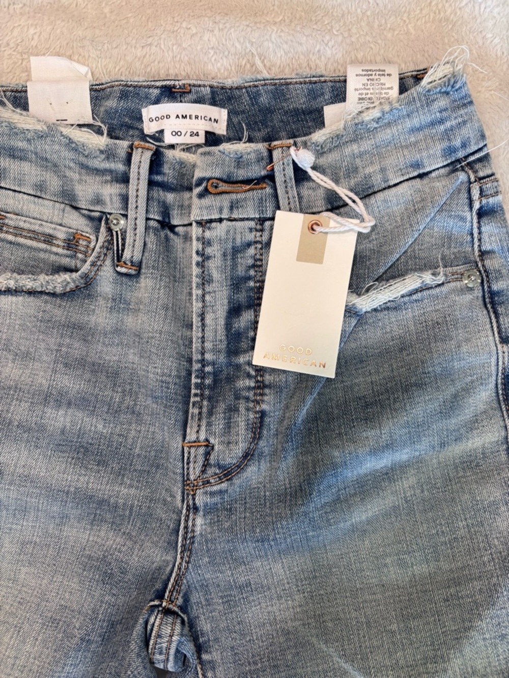 Good American Faded Light Blue High-Rise Denim